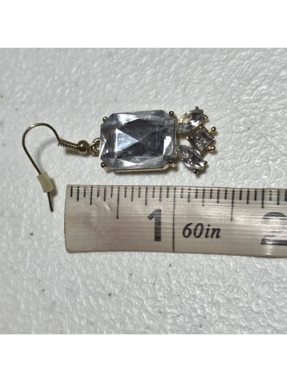 Vintage Drop Earrings Large Gray Crystal Accents Gold Tone Retro Fashion Jewelry